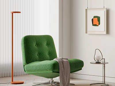 Green Quilted Velvet Accent Chair Interior With Floor Lamp Side Table And Wall Art 3d model