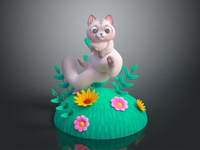 Modern cartoon animal cat kitten flower cat domestic cat 3d model