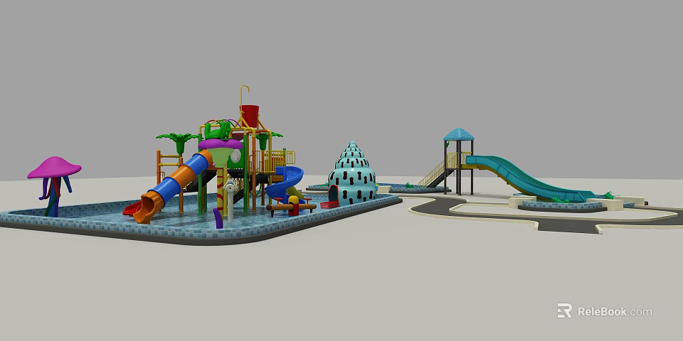 Outdoor Playground Equipment With Colorful Slides Climbing Tower And Green Slide 3d model 