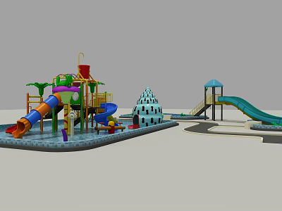 Outdoor Playground Equipment With Colorful Slides Climbing Tower And Green Slide 3d model