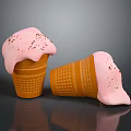 Pink Ice Cream Topped Waffle Cones With Chocolate Sprinkles On Dark Background