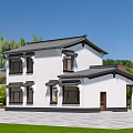 Modern Chinese Detached Villa Two Story Tile Roof White Walls With Swimming Pool And Greenery