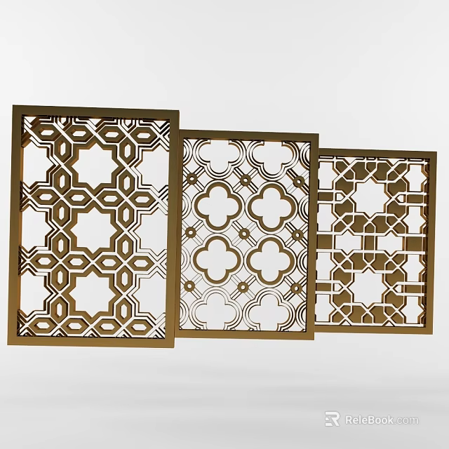 Ornate Lattice Windows With Three Different Geometric Patterns And Decorative Metal Frames For Home Decor 3d model 