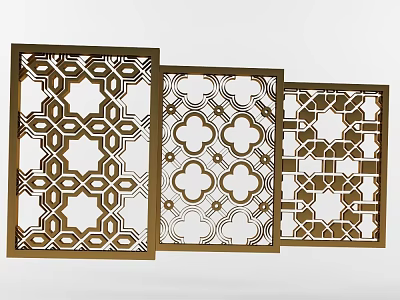 Ornate Lattice Windows With Three Different Geometric Patterns And Decorative Metal Frames For Home Decor 3d model