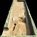 Archaeological Excavation Site With Dug Trenches And Ancient Remains On Dirt Ground