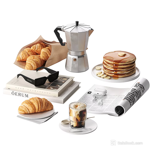 Stylish Tableware Set With Moka Pot Plates And Cup 3d model 
