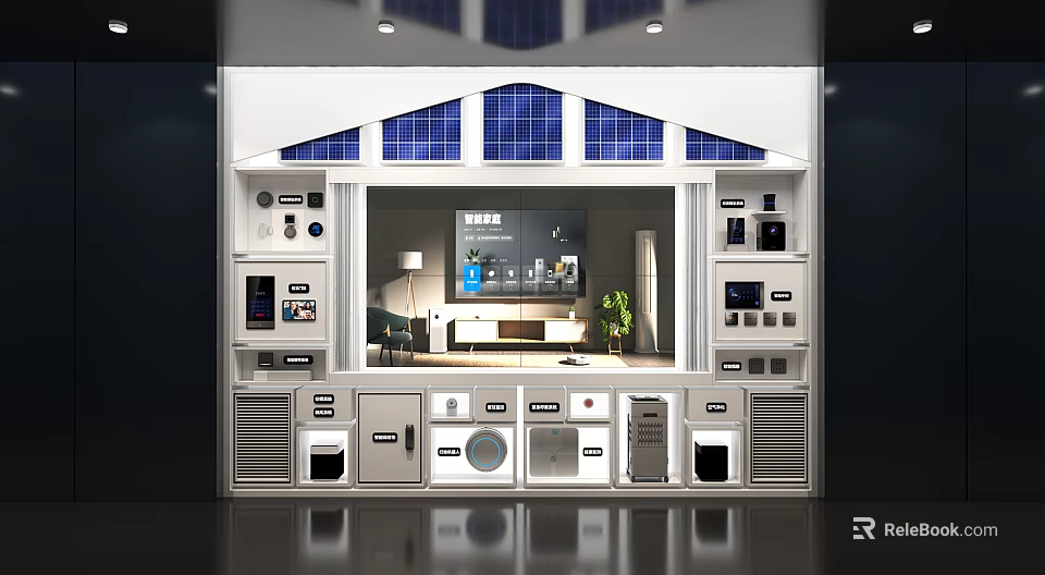 Modern Background Wall Interior With Multiple Display Compartments And Tech Equipment 3d model 