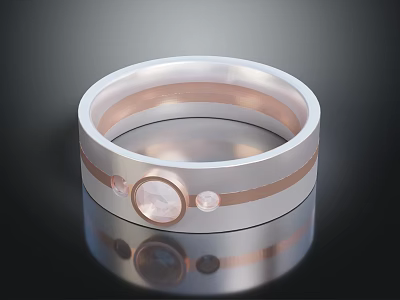 Silver Rose Gold Ring with Pink Gemstone Small Clear Stones Simple Layered Design 3d model