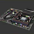 High Performance Computer Motherboard With Electronic Components Chipset Slots And Heat Sinks 3d model