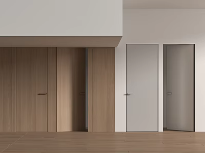 Minimalist Interior Swing Doors In White And Wood With Simple Handle Design 3d model