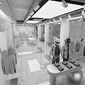 Modern Clothing Store Interior With Mannequins Displayed Clothes And Mirrors