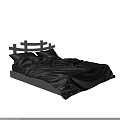 Modern Wooden Double Bed With Crossed Slat Headboard And Black Silky Bedspread