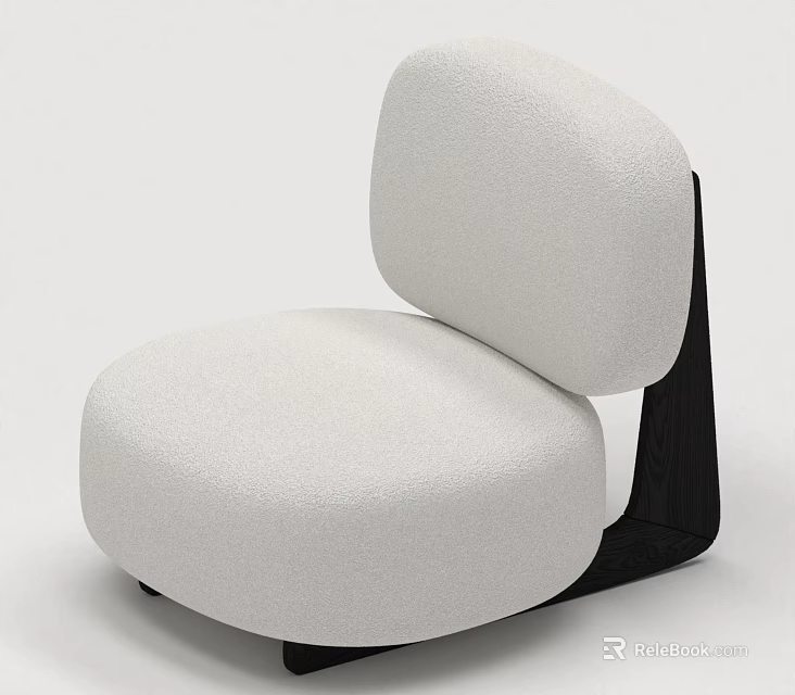 Modern Rounded Leisure Chair With White Fabric Seat Back And Black Wooden Legs 3d model 