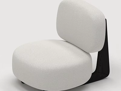 Modern Rounded Leisure Chair With White Fabric Seat Back And Black Wooden Legs 3d model