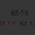 Modern Rectangular Sunglasses With Black And Red Frames And Sleek Design 3d model