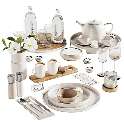 Elegant Dinnerware Set With Teapot Mugs Plates Cutlery And Decor 3d model