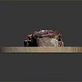 Fresh Animal Meat Slices on Bread Over Round Wooden Chopping Board