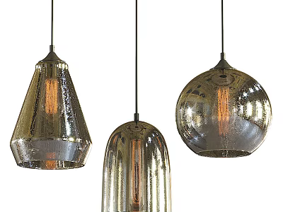 Modern Glass Pendant Lights With Metallic Finish Conical Bell Spherical Shapes And Exposed Warm Bulbs 3d model