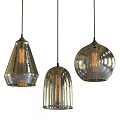 Modern Glass Pendant Lights With Metallic Finish Conical Bell Spherical Shapes And Exposed Warm Bulbs