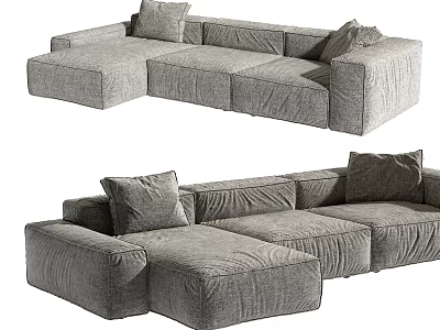 Modern Gray Fabric Sectional Sofa With Modular Design And Spacious Cushions 3d model