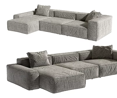 Modern Gray Fabric Sectional Sofa With Modular Design And Spacious Cushions 3d model