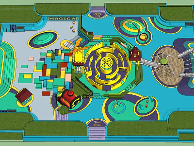 Colorful Children's Play Area Design With Maze Slide Circular Patterns And Various Shaped Sections 3d model