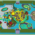 Colorful Children's Play Area Design With Maze Slide Circular Patterns And Various Shaped Sections