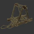 Ancient Wooden Equipment With Wheels Metal Chains And Structural Frame