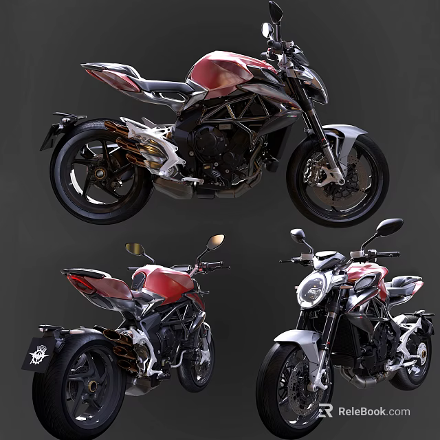 Modern Sporty Red Black Silver Motorcycles With Different Angles And Sleek Body Lines 3d model 