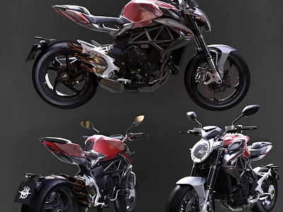 Modern Sporty Red Black Silver Motorcycles With Different Angles And Sleek Body Lines 3d model