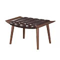 Modern Leather Tufted Stool With Curved Seat And Sturdy Wooden Legs