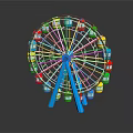 Colorful Ferris Wheel Structure With Vibrant Cabins Blue Supports And Reflective Base