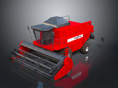 Red Combine Harvester With Front Cutting Header And Cab Agricultural Machinery 3d model