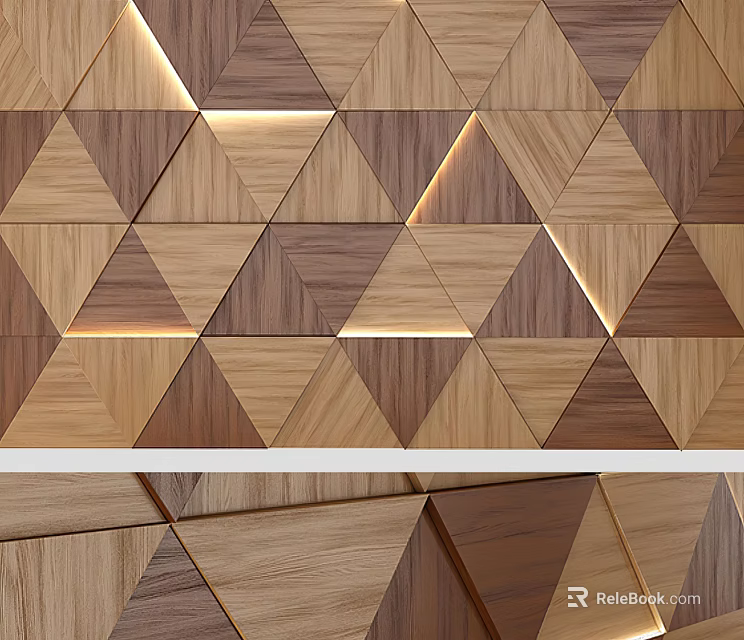 Wooden Wall Paneling Interior Design With Geometric Pattern And Light Dark Tones 3d model