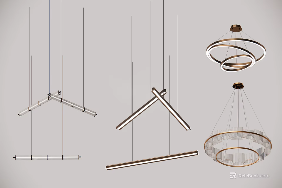 Modern Chandelier Designs with Metal Frames and Glass Elements for Interior Decor 3d model