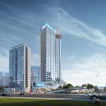 Aerial View Master Plan With High Rise Buildings Road Network Waterfront And Green Spaces