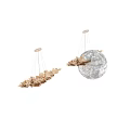 Modern Decorative Chandeliers With Metallic Leaf Shaped Elements And Multiple Hanging Strings 3d model