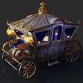 Royal Carriage With Ornate Gold Accents Blue Curtains And Illuminated Lanterns