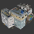 3D Model of Dilapidated Urban Buildings with Staircases Damaged Roofs and Mixed Structures