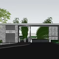 Modern Entrance Gate Design With Gray Stone Walls And Surrounding Greenery Trees