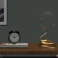 Ornament Decor Combination With Black Alarm Clock Golden Glass Dome And Books On Wooden Tabletop