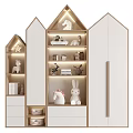 Kids House Shaped Bookcase With LED Lights Toys Books And Drawers Design