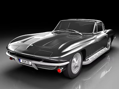 Black Vintage Corvette Sports Car With Shiny Exterior And Sleek Classic Design 3d model