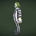 3D Character Design With Green Hair Sunglasses And Black White Striped Suit