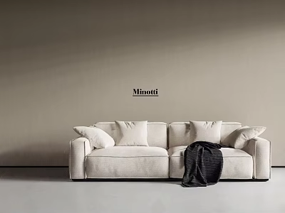 Minimalist Beige Sofa and Coffee Table Set with Cushions Blanket in Light Background 3d model