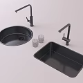 Black Kitchen Sinks Round And Rectangular With Faucets And Drainer Baskets