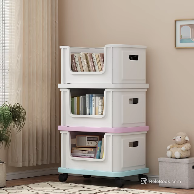 Stackable Storage Bins With Books And Organized Items For Home Organization 3d model 