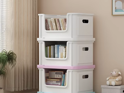Stackable Storage Bins With Books And Organized Items For Home Organization 3d model