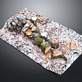 Natural Wood Slices and Stone Blocks as Decorative Elements on Textured Surface