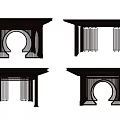 Traditional Chinese Wooden Architectural Structures With Circular Arches And Grille Designs